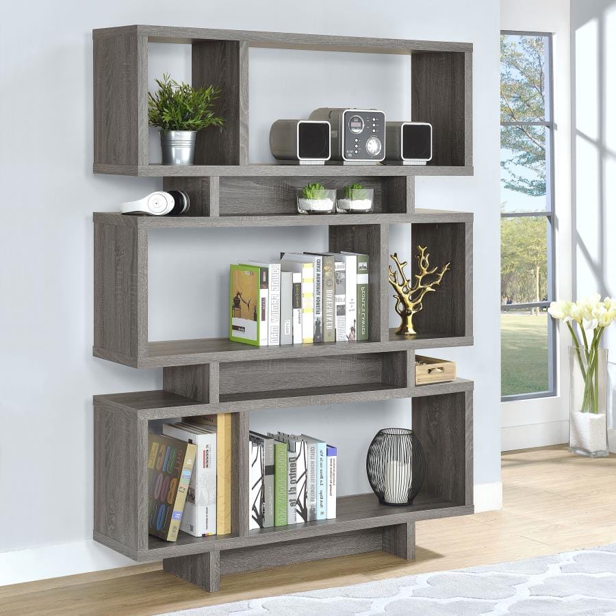 Reid 3-tier Geometric Bookcase Weathered Grey