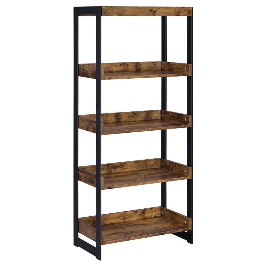 Estrella 4-shelf Bookcase Antique Nutmeg and Gunmetal