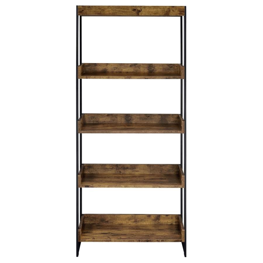 Estrella 4-shelf Bookcase Antique Nutmeg and Gunmetal