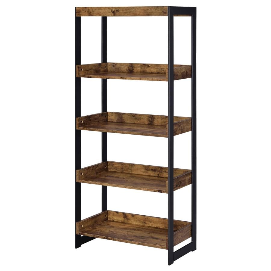 Estrella 4-shelf Bookcase Antique Nutmeg and Gunmetal