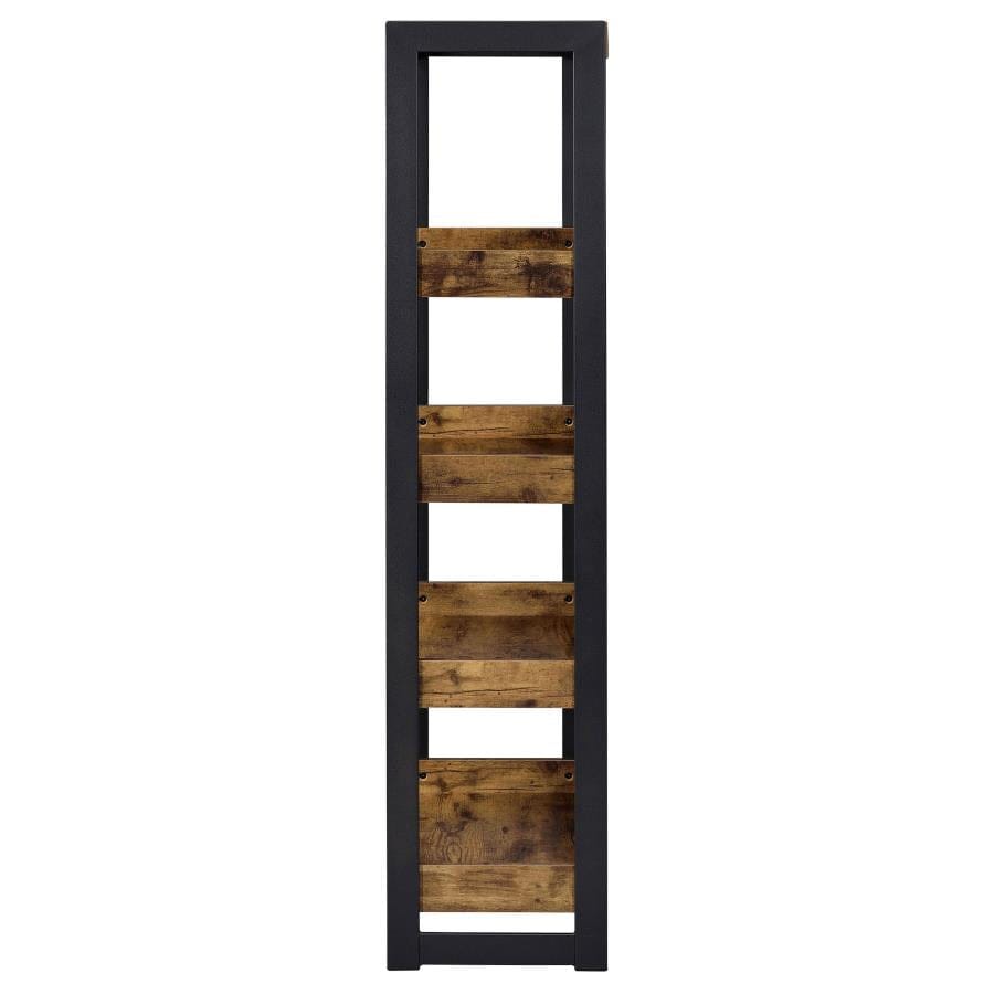 Estrella 4-shelf Bookcase Antique Nutmeg and Gunmetal