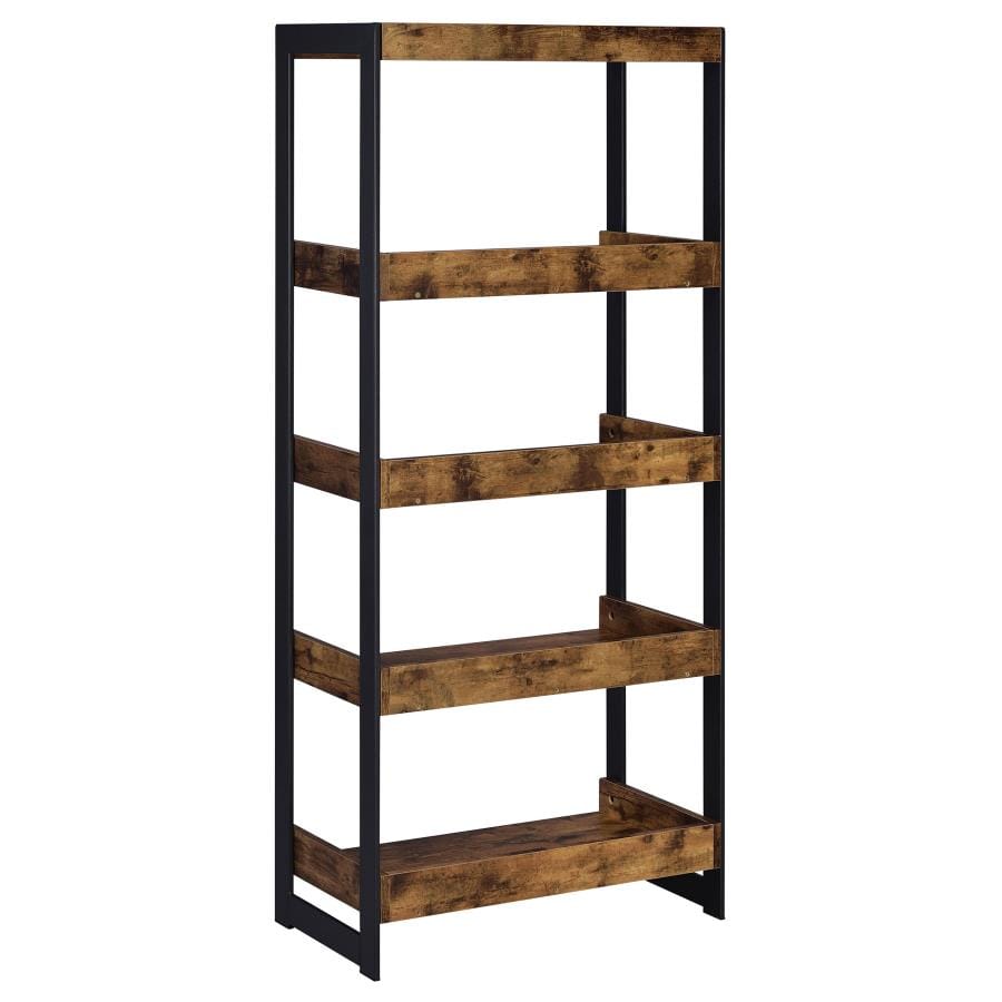 Estrella 4-shelf Bookcase Antique Nutmeg and Gunmetal