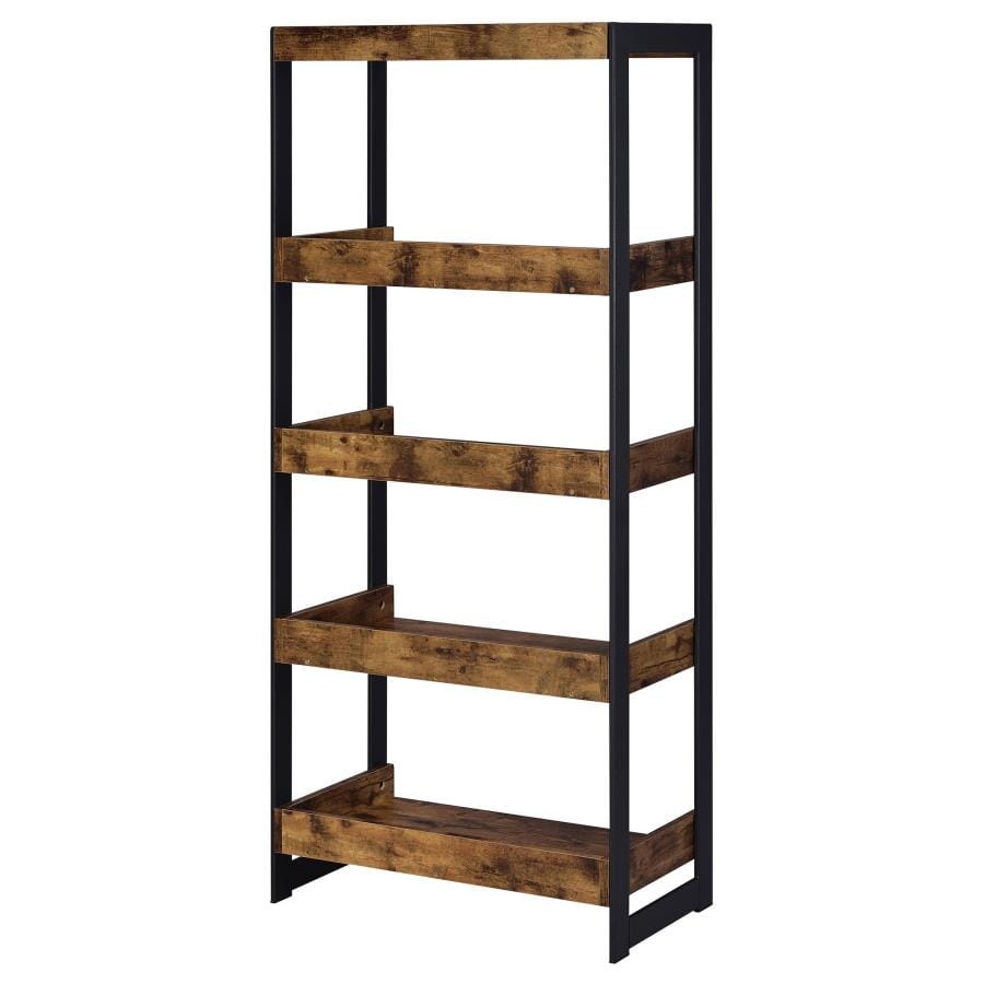 Estrella 4-shelf Bookcase Antique Nutmeg and Gunmetal