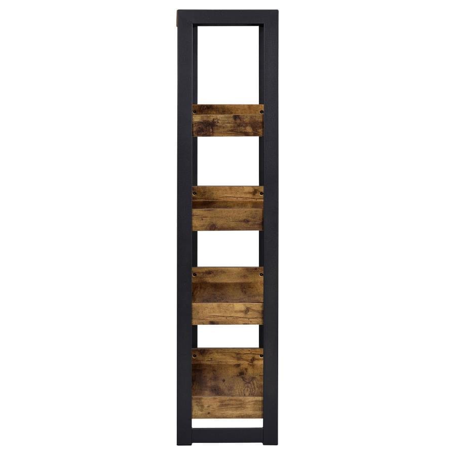 Estrella 4-shelf Bookcase Antique Nutmeg and Gunmetal