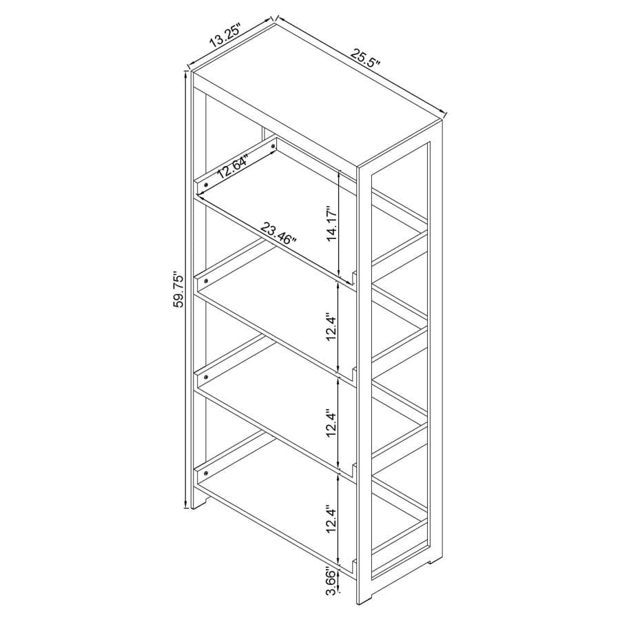 Estrella 4-shelf Bookcase Antique Nutmeg and Gunmetal