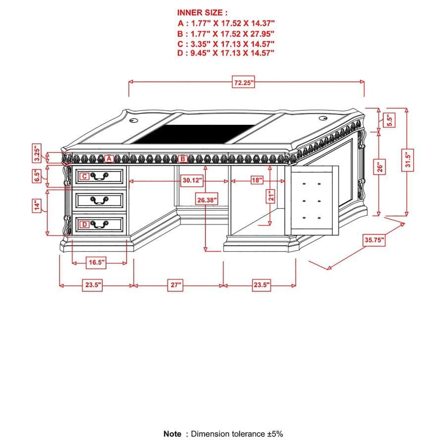 Tucker 5-drawer Double Pedestal Executive Desk Rich Brown