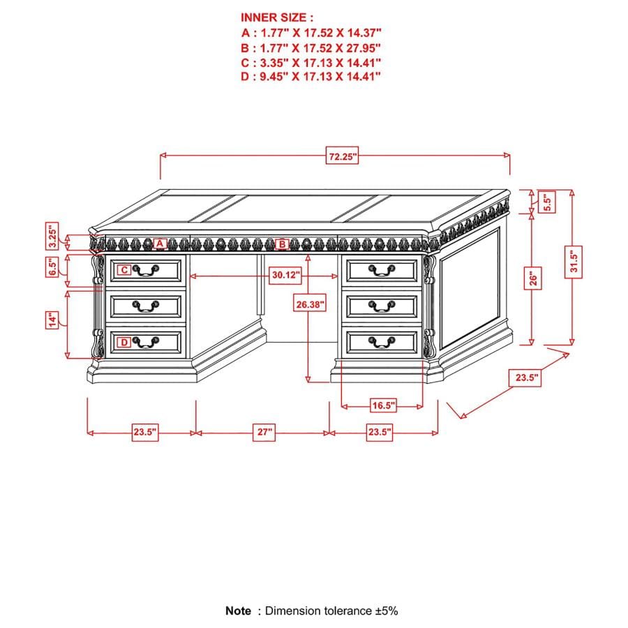 Tucker 6-drawers Credenza Desk Rich Brown