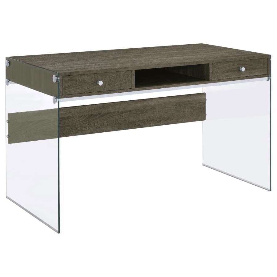 Dobrev 2-drawer Writing Desk Weathered Grey and Clear