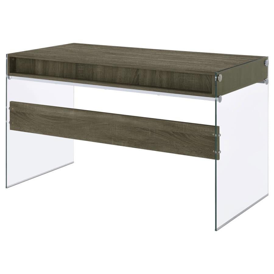 Dobrev 2-drawer Writing Desk Weathered Grey and Clear