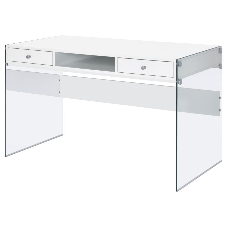 Dobrev 2-drawer Writing Desk Glossy White and Clear