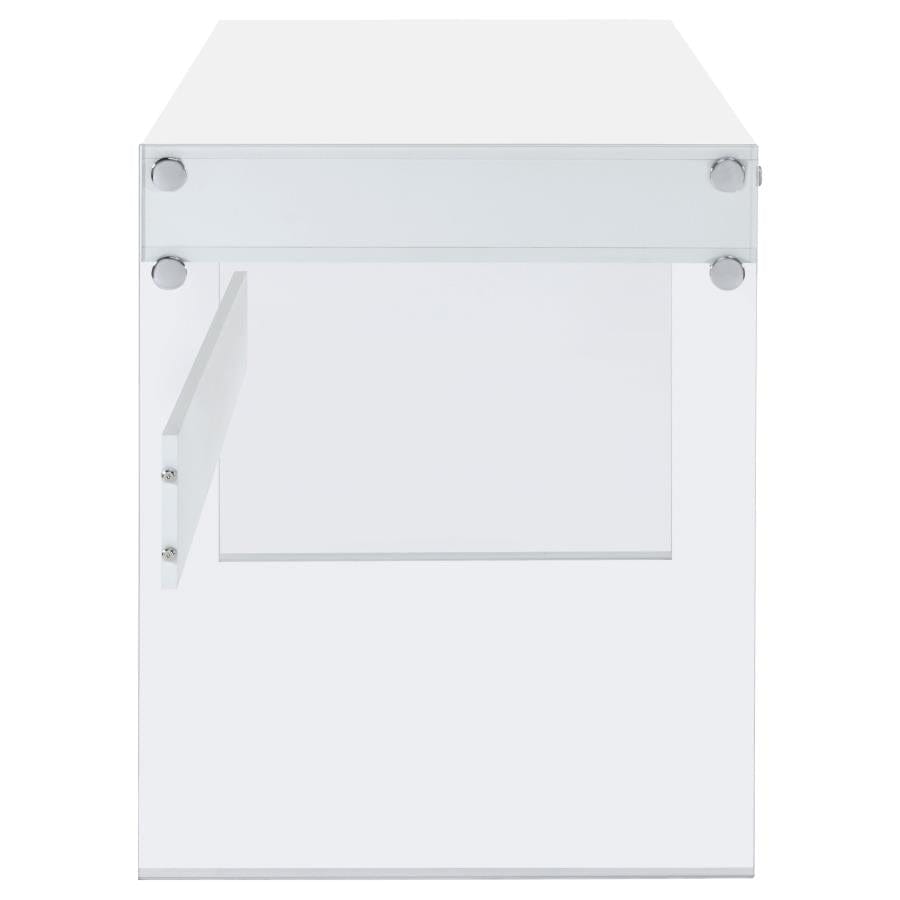 Dobrev 2-drawer Writing Desk Glossy White and Clear