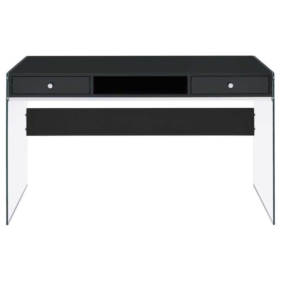 Dobrev 2-drawer Writing Desk Glossy Black and Clear