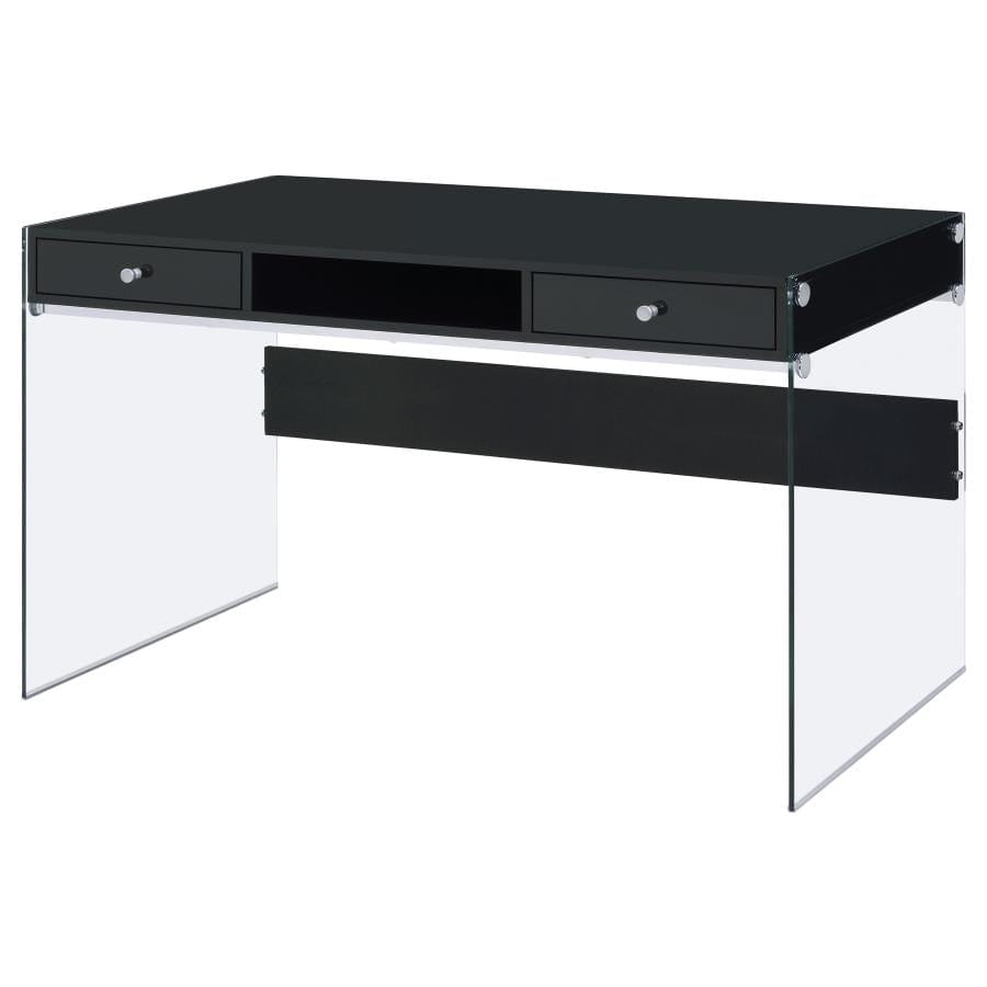 Dobrev 2-drawer Writing Desk Glossy Black and Clear