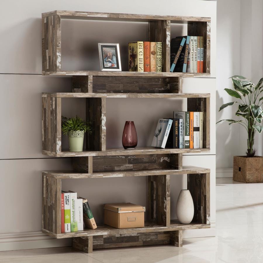 Roman 3-tier Geometric Bookcase Salvaged Cabin