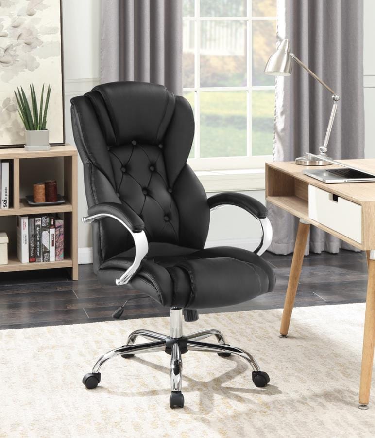 Tufted High Back Office Chair Black and Chrome