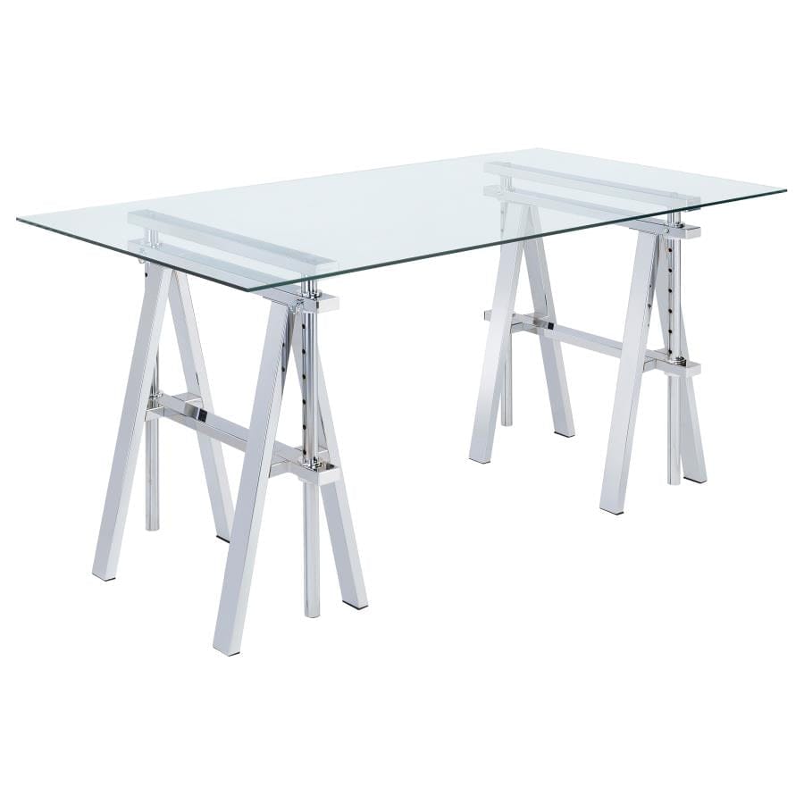 Statham Glass Top Adjustable Writing Desk Clear and Chrome