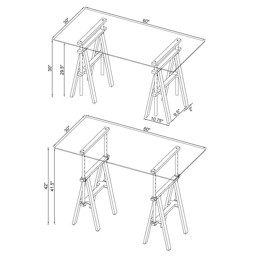 Statham Glass Top Adjustable Writing Desk Clear and Chrome