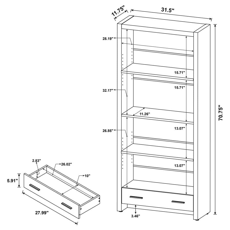 Skylar 5-shelf Bookcase with Storage Drawer Cappuccino