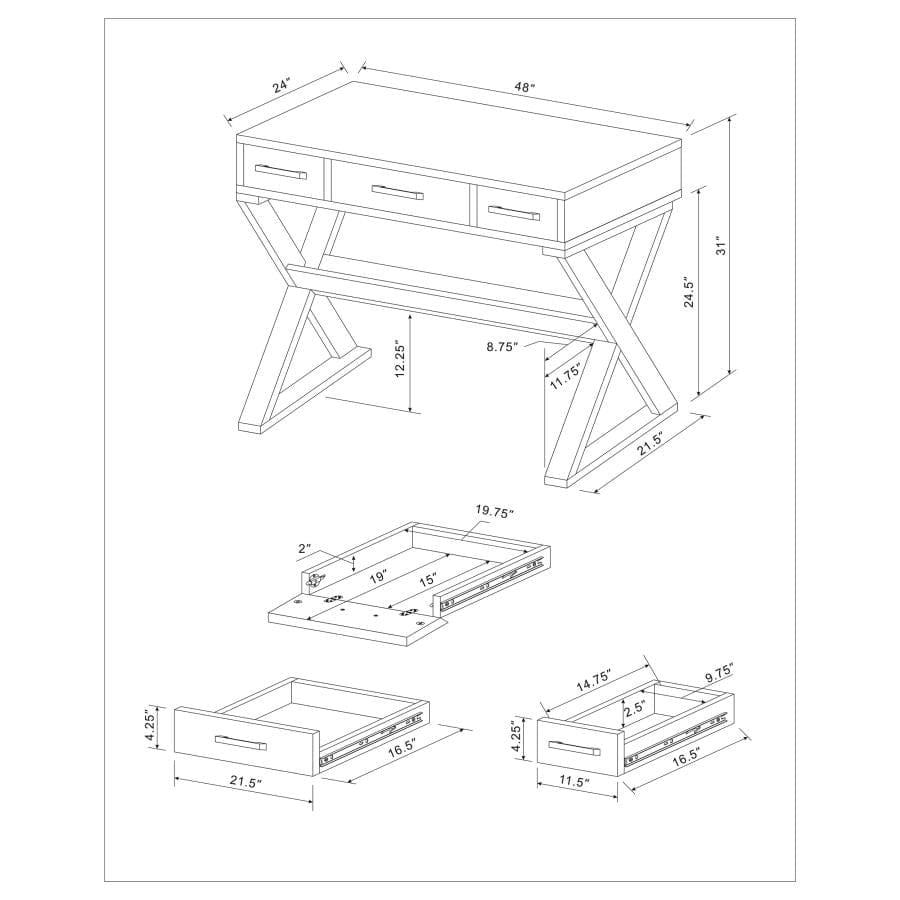 Krista 3-drawer Writing Desk White