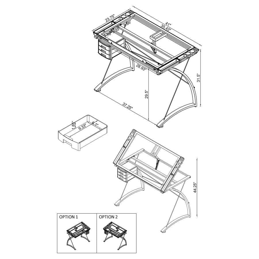 Melo Drafting Desk with 3-drawer Champagne