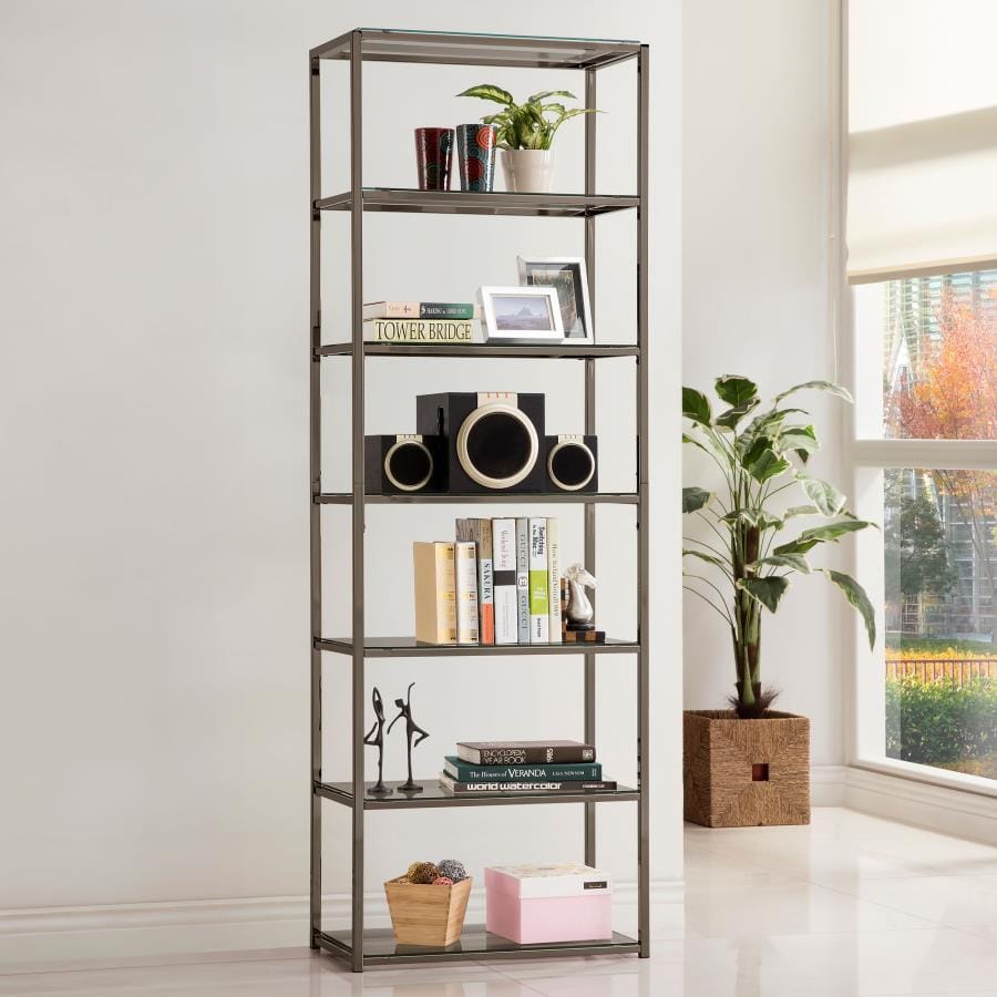 Kate 6-shelf Bookcase Black Nickel