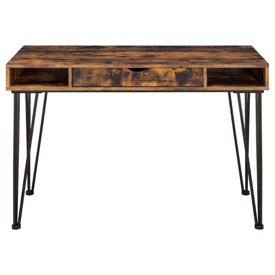 Olvera 1-drawer Writing Desk Antique Nutmeg and Dark Bronze