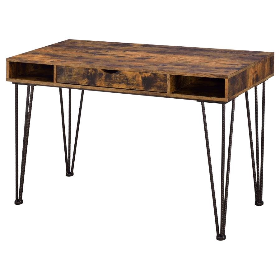 Olvera 1-drawer Writing Desk Antique Nutmeg and Dark Bronze