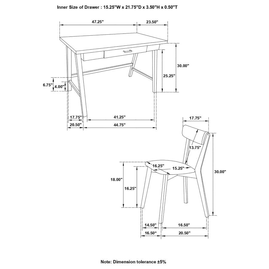 Dense 2-piece Writing Desk Set White