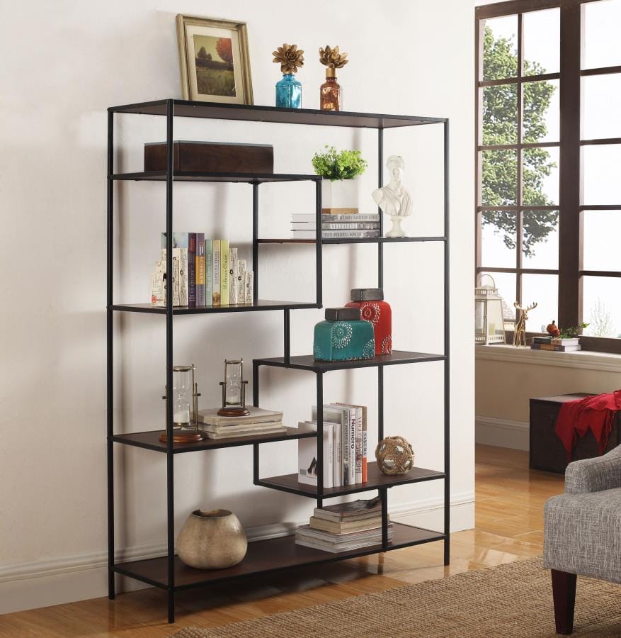 Asher 7-shelf Geometric Bookcase Walnut