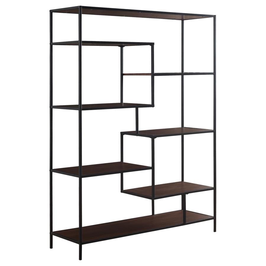 Asher 7-shelf Geometric Bookcase Walnut