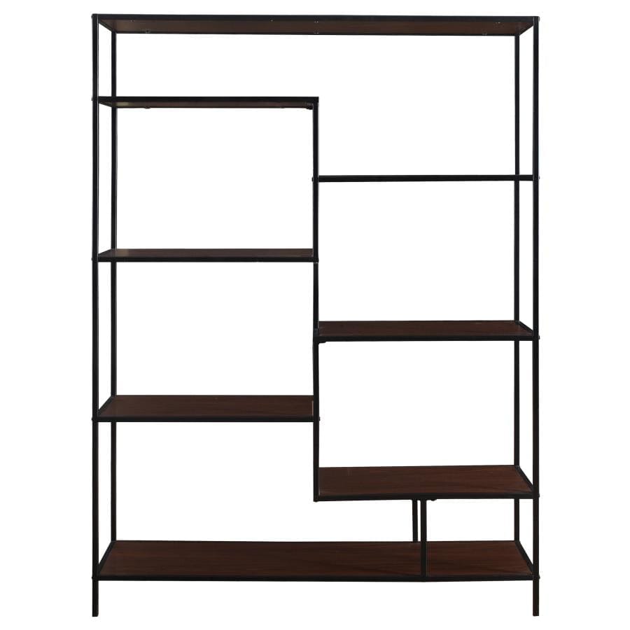 Asher 7-shelf Geometric Bookcase Walnut