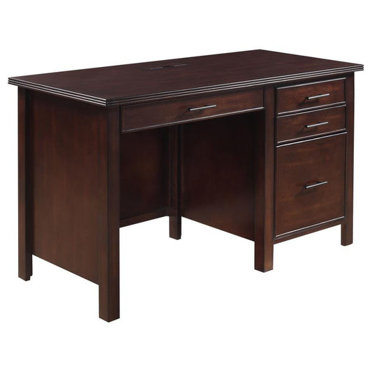 Daryll 4-drawer Office Desk with Outlet Red Brown