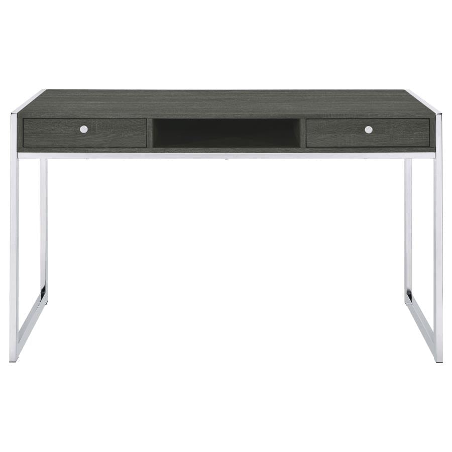 Wallice 2-drawer Writing Desk Weathered Grey and Chrome