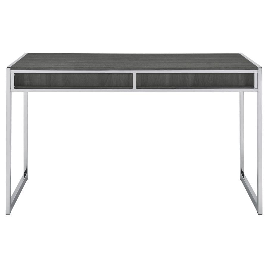 Wallice 2-drawer Writing Desk Weathered Grey and Chrome