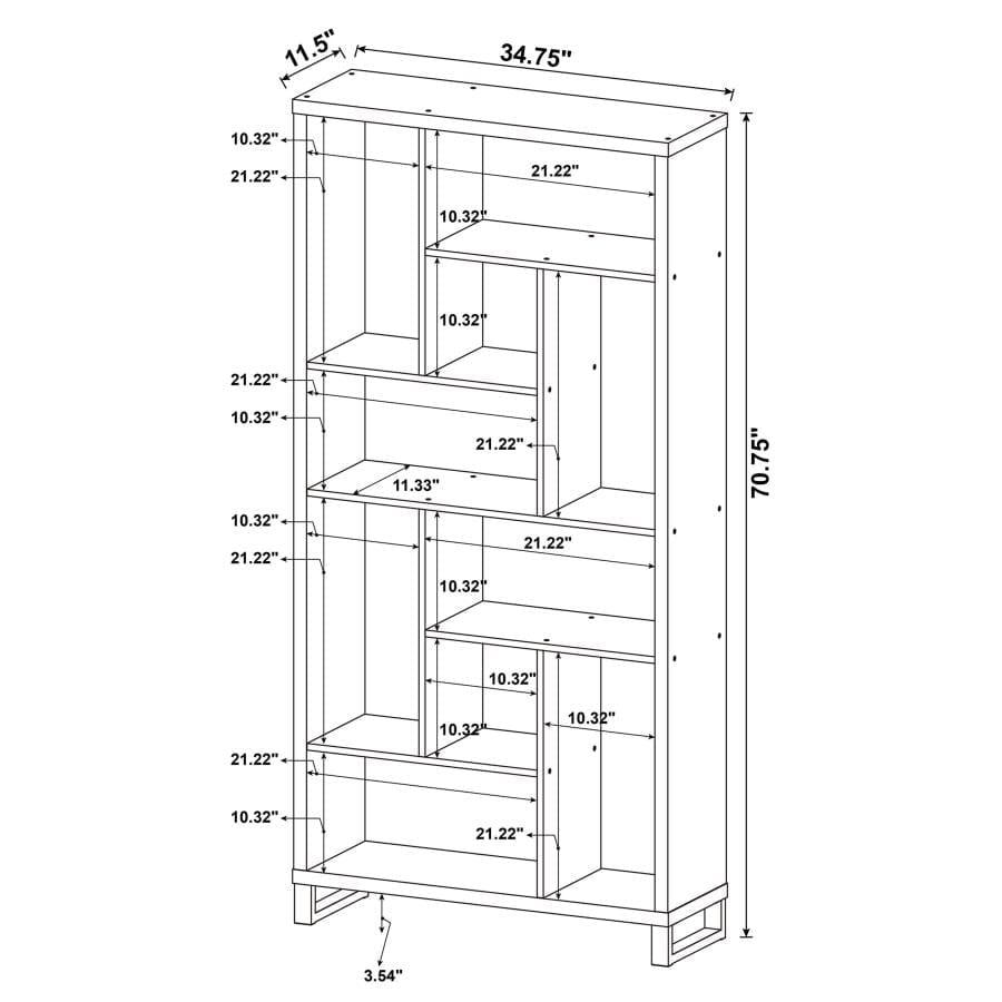 Delwin 10-shelf Bookcase Antique Nutmeg