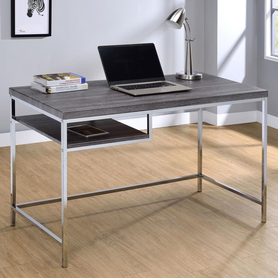 Kravitz Rectangular Writing Desk Weathered Grey and Chrome