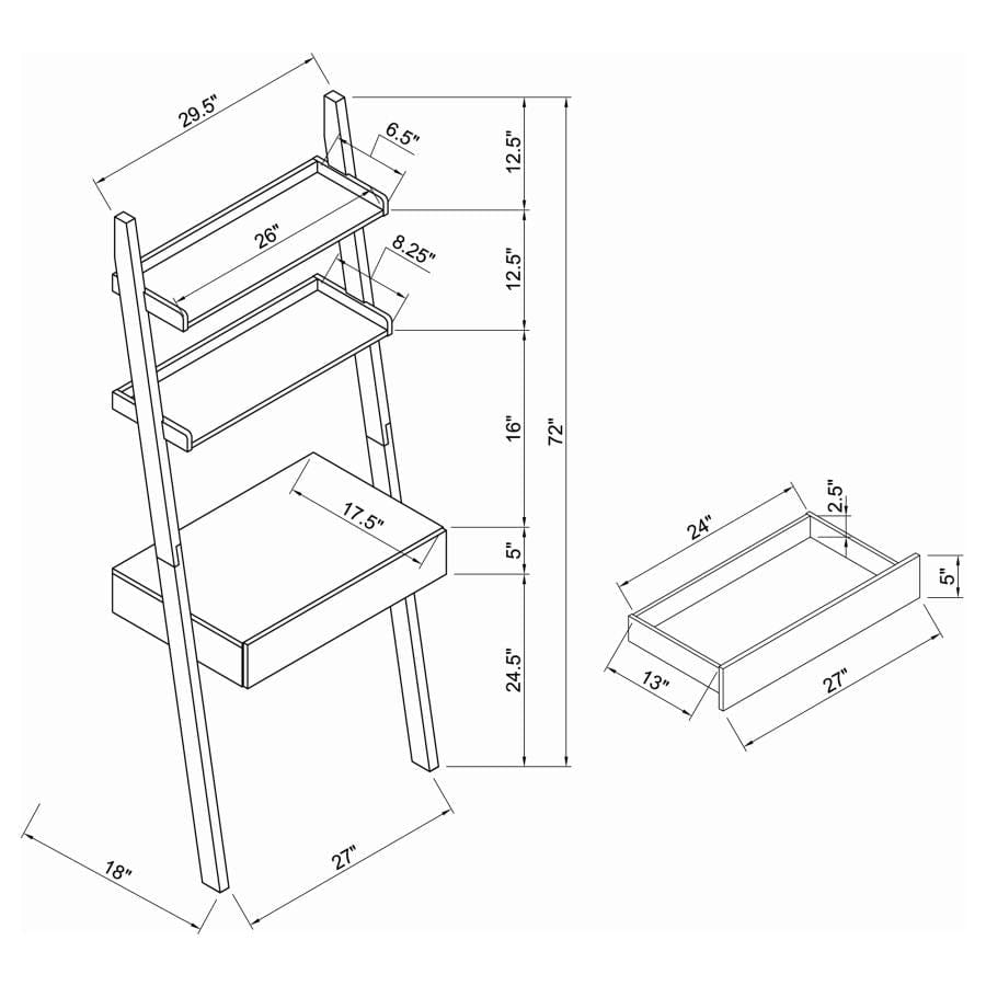 Colella 3-piece 1-drawer Ladder Desk Set Cappuccino