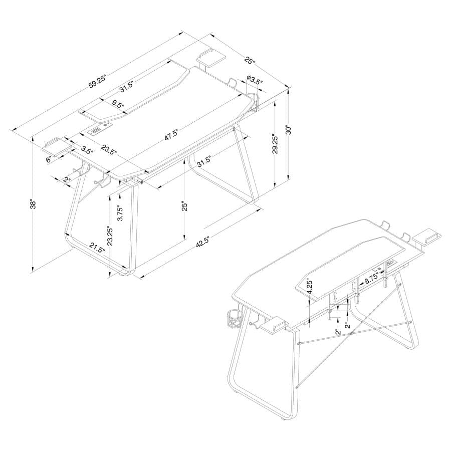 Alfie Gaming Desk with USB Ports Gunmetal