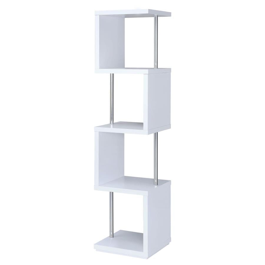 Baxter 4-shelf Bookcase White and Chrome