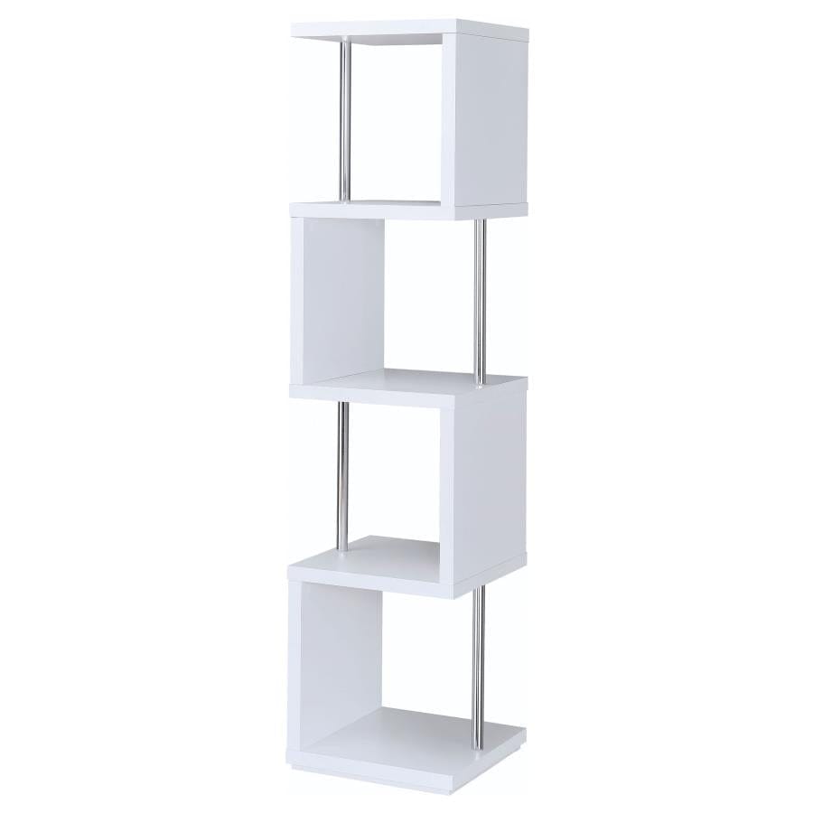 Baxter 4-shelf Bookcase White and Chrome