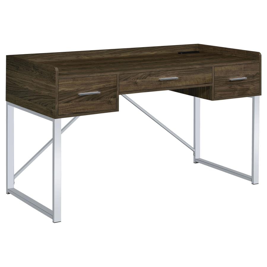 Angelica 3-drawer Writing Desk Walnut and Chrome