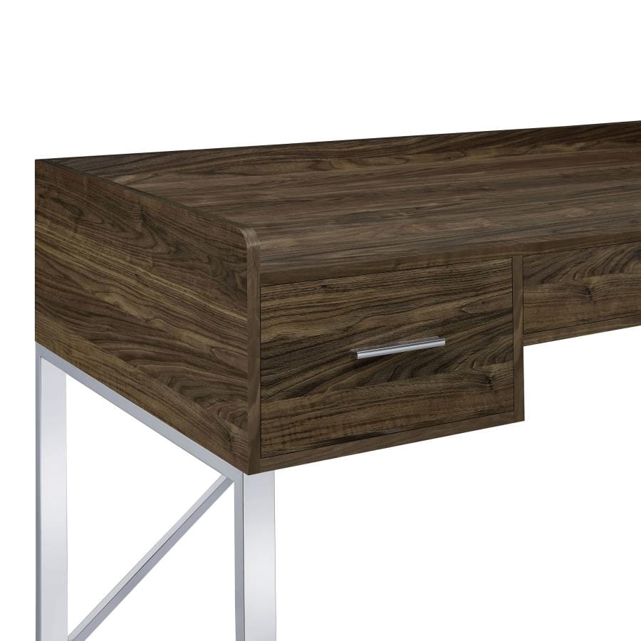 Angelica 3-drawer Writing Desk Walnut and Chrome