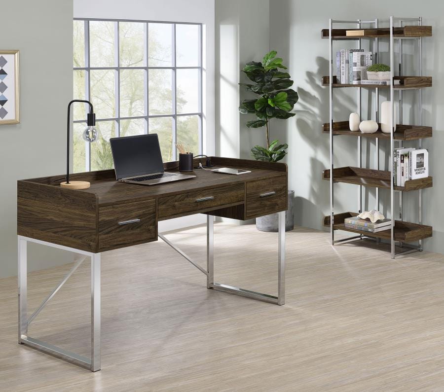 Angelica 3-drawer Writing Desk Walnut and Chrome