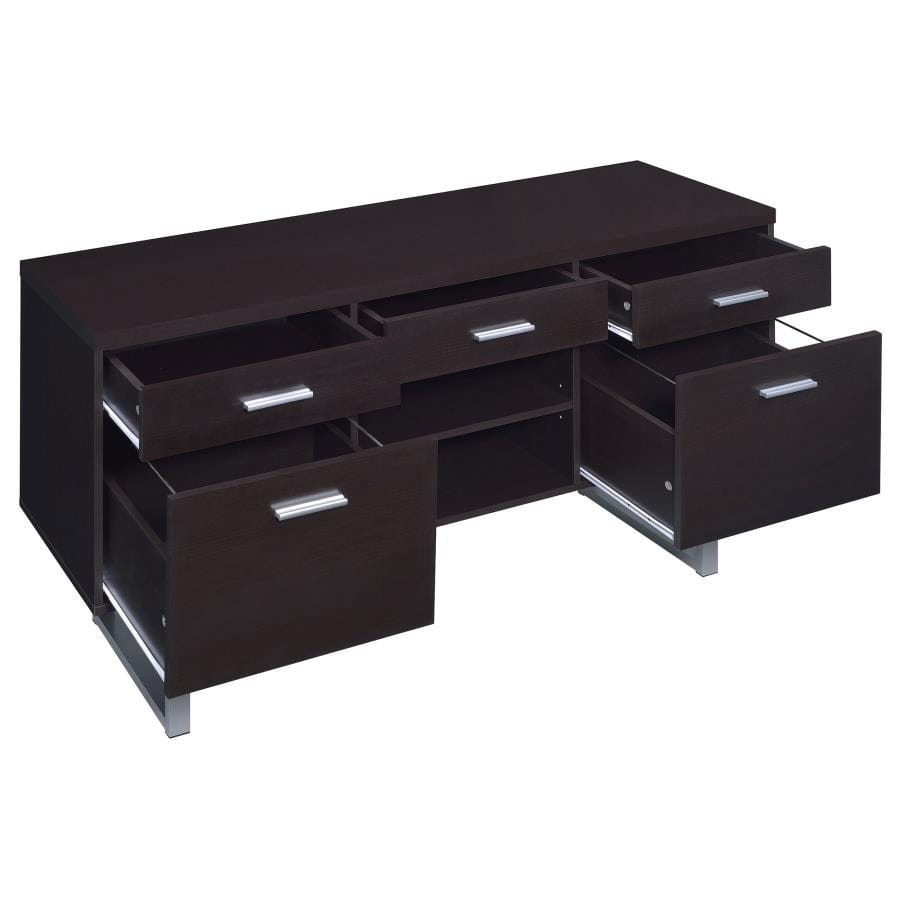 Lawtey 5-drawer Credenza with Adjustable Shelf Cappuccino