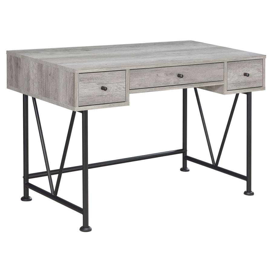 Analiese 3-drawer Writing Desk Grey Driftwood and Black