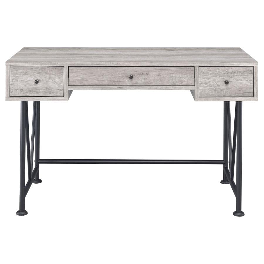 Analiese 3-drawer Writing Desk Grey Driftwood and Black