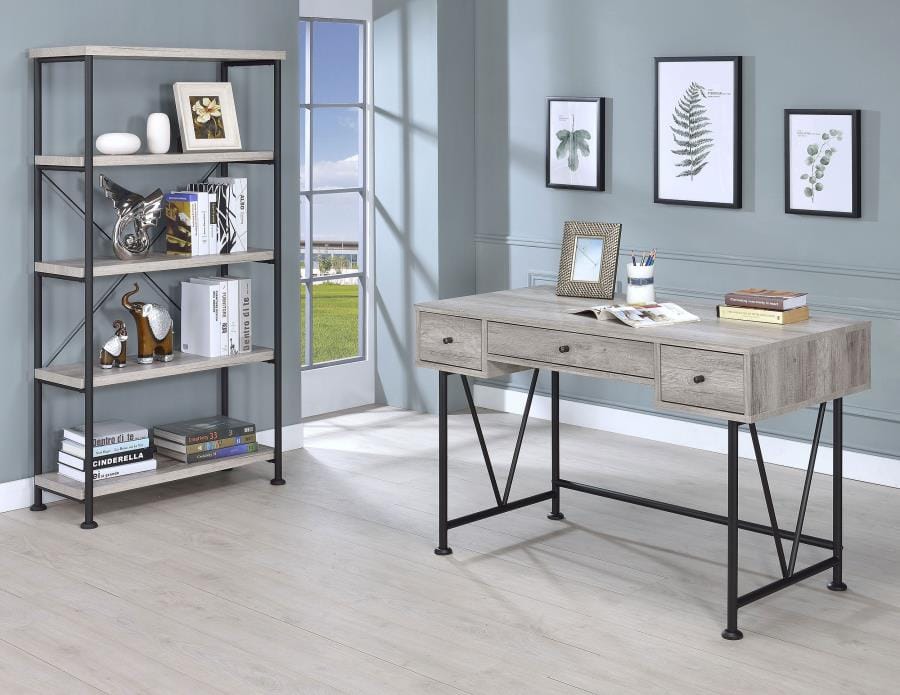 Analiese 3-drawer Writing Desk Grey Driftwood and Black