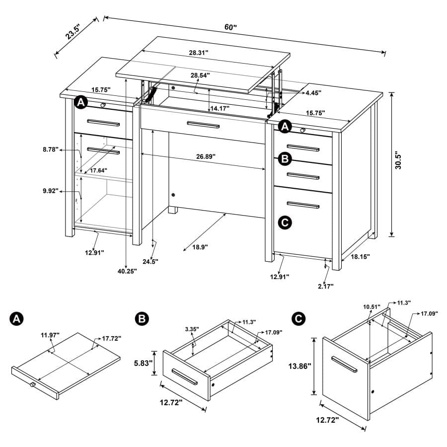 Dylan 4-drawer Lift Top Office Desk