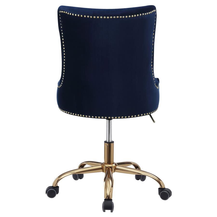 Bowie Upholstered Office Chair with Nailhead Blue and Brass