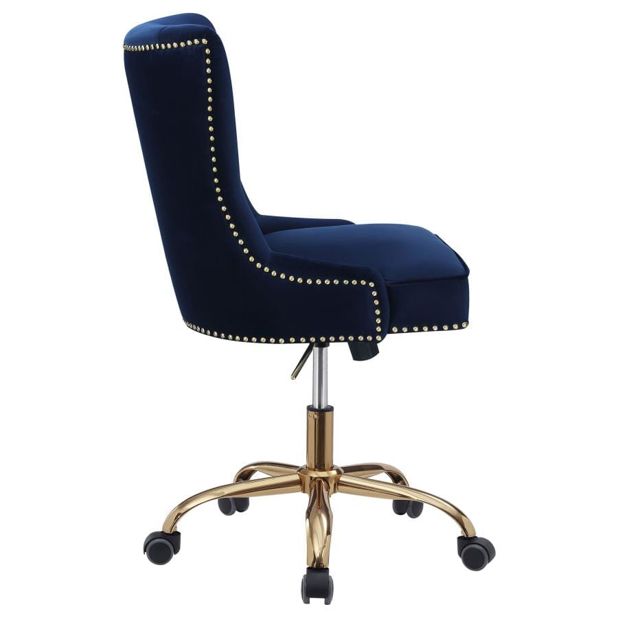 Bowie Upholstered Office Chair with Nailhead Blue and Brass